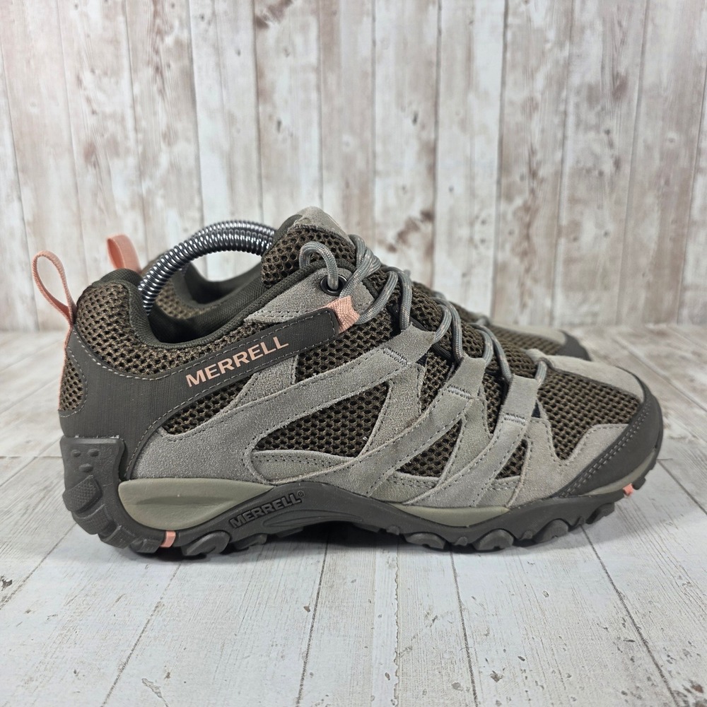 Merrell Alverstone Womens 9.5 Hiking Shoes Brown Taupe Pink Mesh Suede J033034